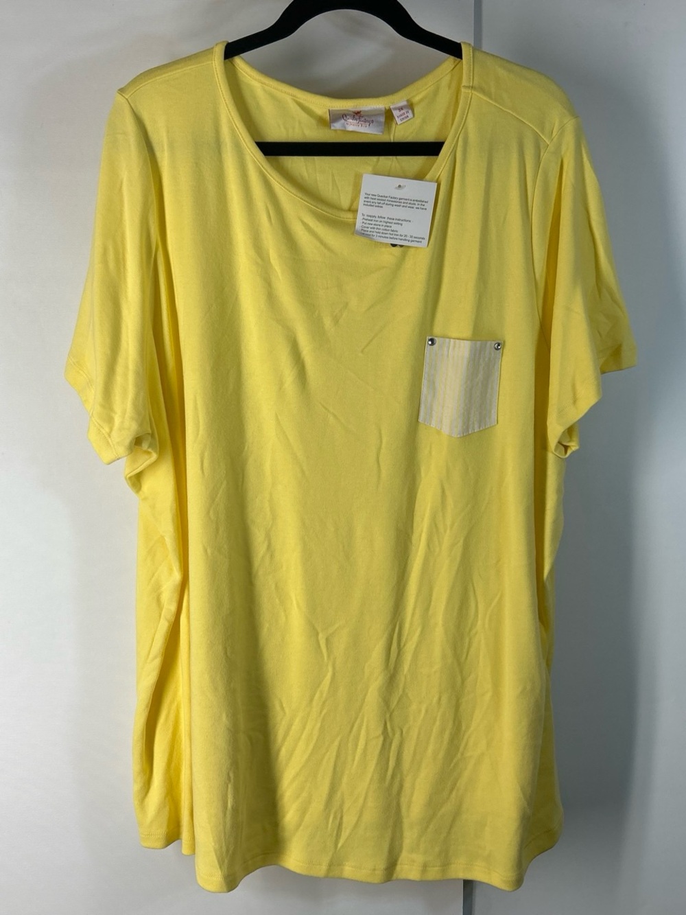 Quacker Factory Yellow Short Sleeve Tee with Contrasting Pocket
